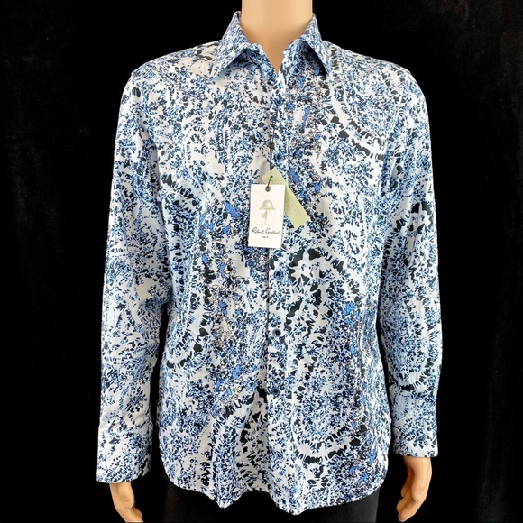 NWT Robert Graham men/'s size M long sleeve button down shirt,geometric pattern